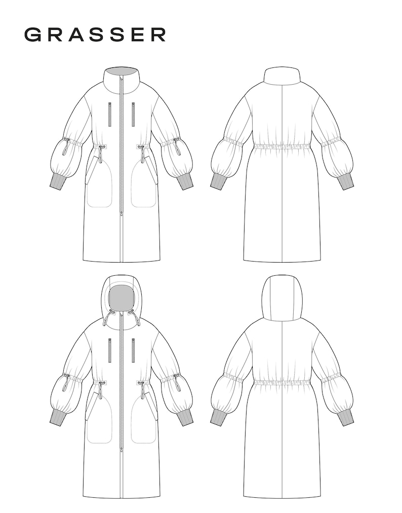 Puffer Coat Pdf Sewing Pattern for Women Sizes 46 / 48 / 50 Etsy