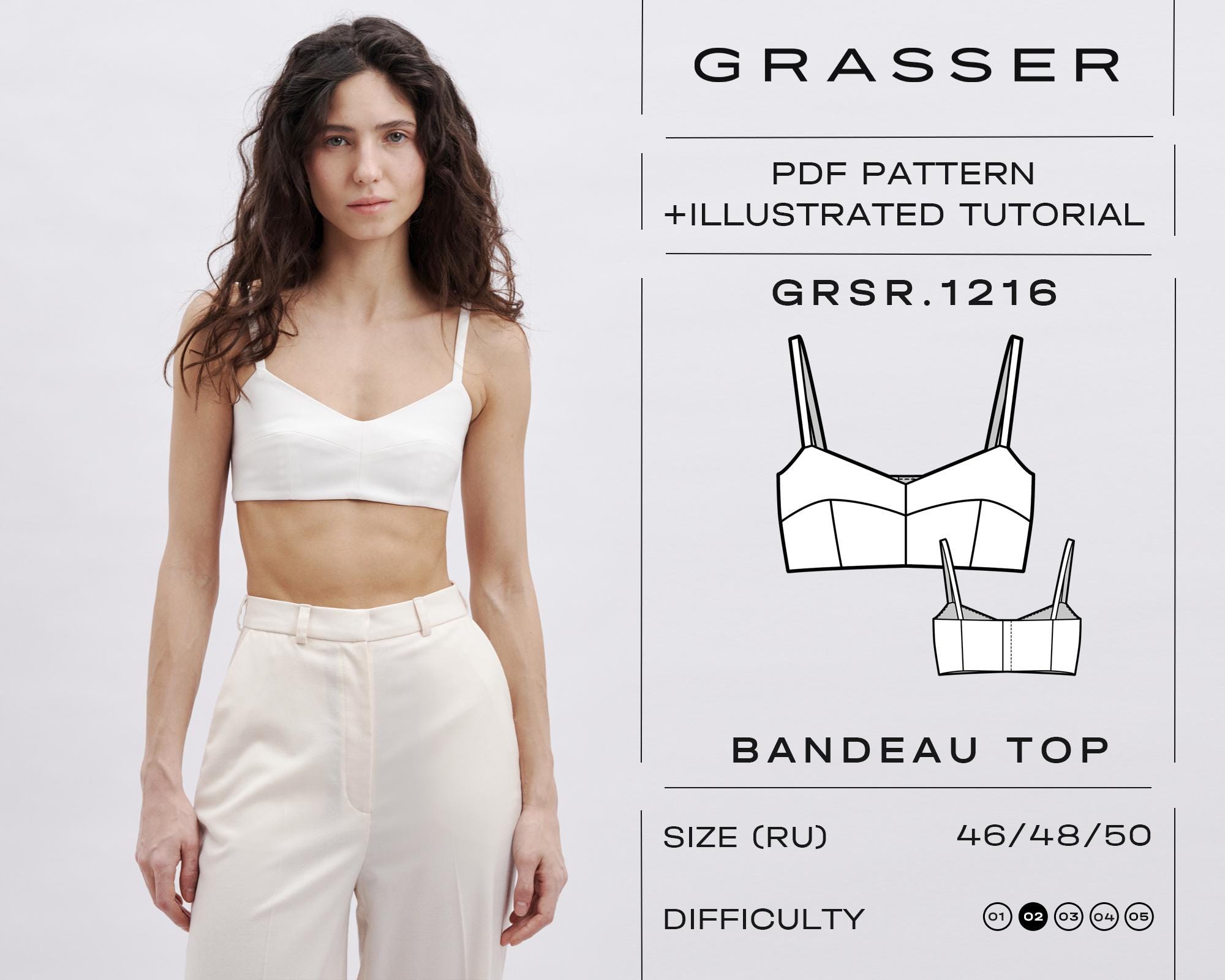 Bralette Sewing Pattern PDF | Bra Top Digital Pattern | Sizes 46 / 48 / 50 (RU) | Model No.1216