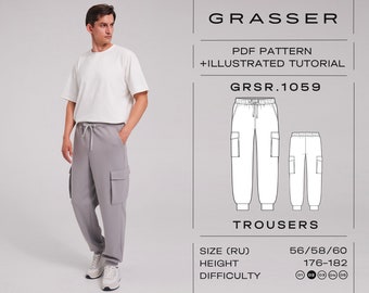 Pants pdf sewing pattern for men | sizes 56 / 58 / 60 (RU) | model No. 1059