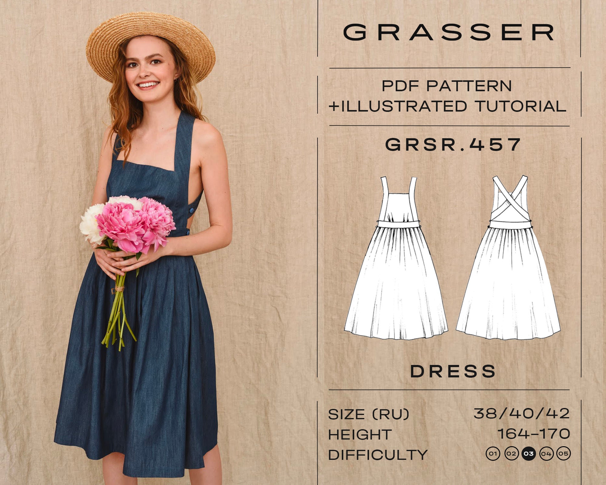 Pinafore Dress Pdf Sewing Pattern With Tutorial | Sizes 38
