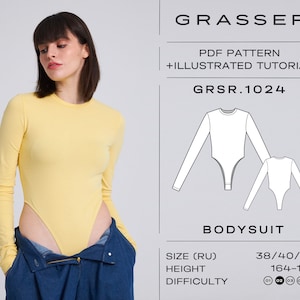 Bodysuit pdf sewing pattern with tutorial sizes 38 / 40 / 42 (RU) | model No. 1024
