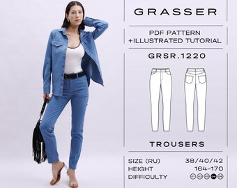 Patrón de costura para jeans ajustados (PDF) Tallas 38/40/42 (RU) / Modelo n.° 1220