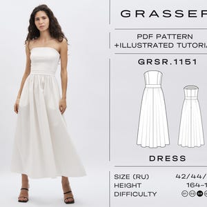 Strapless dress pdf sewing pattern for women | sizes 42 / 44 / 46 (RU) | model No. 1151