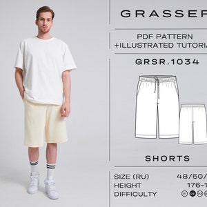 Shorts pdf sewing pattern for men | sizes 48 / 50 / 52 (RU) | model No. 1034