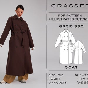 Soft Double-Breasted Coat Digital Sewing Pattern for Women | Sizes 46 / 48 / 50 (RU) | Model No.999