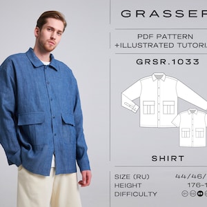 Shirt pdf sewing pattern for men | sizes 44 / 46 / 48 (RU) | model No. 1033