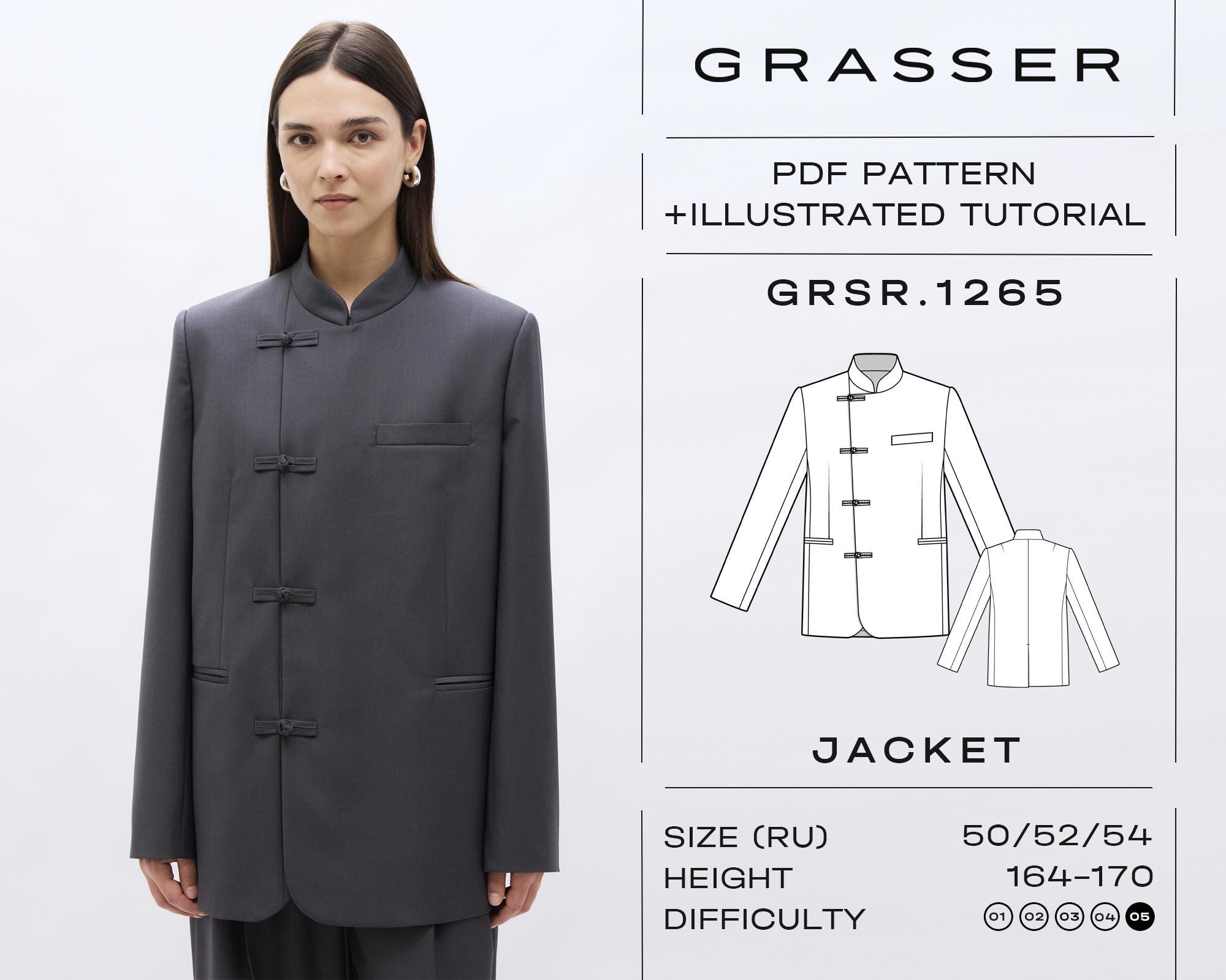 Blazer Sewing Pattern PDF | Chinese Jacket Digital Pattern | Sizes