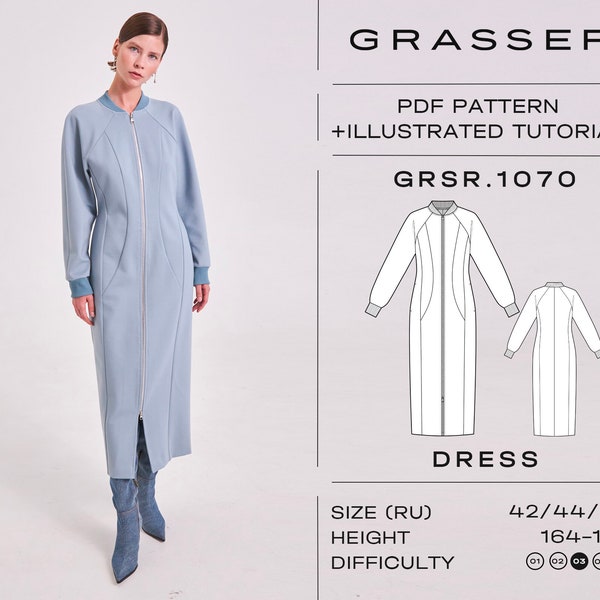 Patron de couture pdf robe n°1070 tailles 42 / 44 / 46 (RU)