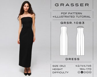 Off Shoulder Tube Dress PDF Sewing Pattern for Women | Sizes 42 / 44 / 46 (RU) | Model No. 1083