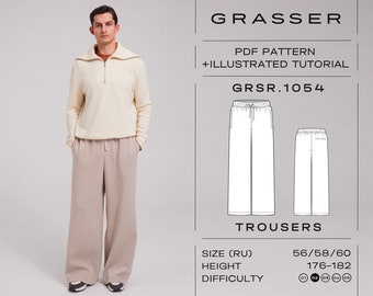 Pants pdf sewing pattern for men | sizes 56 / 58 / 60 (RU) | model No. 1054