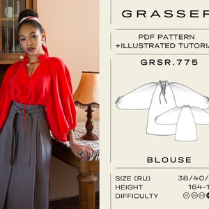 Blouse digital sewing pattern for women sizes 38 / 40 / 42 (RU) | model No. 775