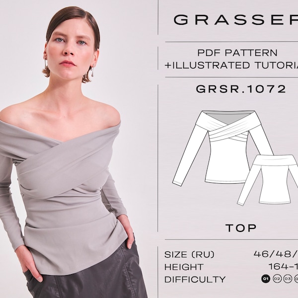 Long sleeve top pdf sewing pattern with tutorial sizes 46 / 48 / 50 (RU) | model No. 1072