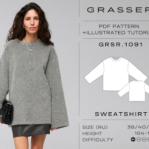 Sweatshirt pdf sewing pattern for women sizes 38 / 40 / 42 (RU) | Model No. 1091