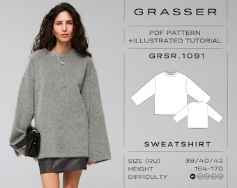 Sweatshirt pdf sewing pattern for women sizes 38 / 40 / 42 (RU) | Model No. 1091
