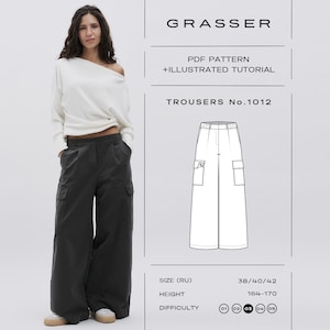 Wide Leg Pants Sewing Pattern No.1012 | Cargo Trousers PDF | Sizes 38 / 40 / 42 (RU)