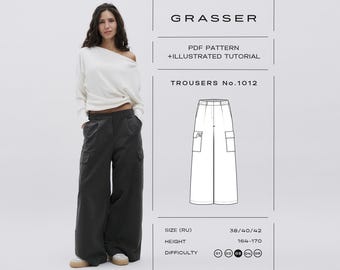 Wide Leg Pants Sewing Pattern No.1012 | Cargo Trousers PDF | Sizes 38 / 40 / 42 (RU)
