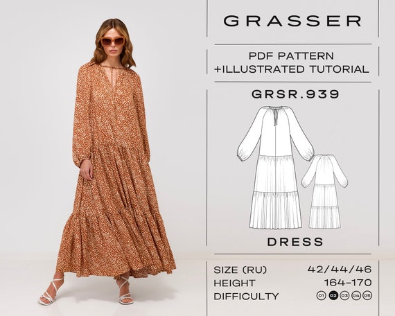 Boho Maxi Dress Sewing Pattern | Tiered Dress PDF Instant Download | Sizes 42 / 44 / 46 (RU) | Model No. 939 - Etsy Boho Maxi Dress Sewing Pattern | Tiered Dress PDF Instant Download | Sizes 42 / 44 / 46 (RU) | Model No. 939 - Etsy