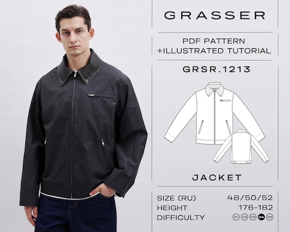 Men's Workwear Jacket Sewing Pattern PDF | Sizes 48 / 50 / 52 (RU) | Grasser Pattern No. 1213