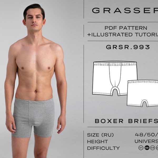 Patron de couture boxer pdf pour homme | tailles 48 / 50 / 52 (RU) | modèle n° 993