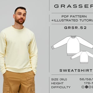 Sweatshirt pdf sewing pattern for men | sizes 56 / 58 / 60 (RU) | model No. 52