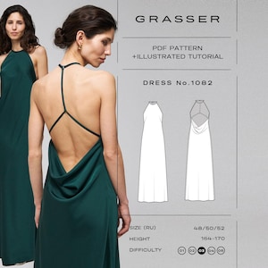 Backless Maxi Dress Sewing Pattern No 1082 | Cowl Back Evening Gown | Sizes 48 / 50 / 52 (RU)