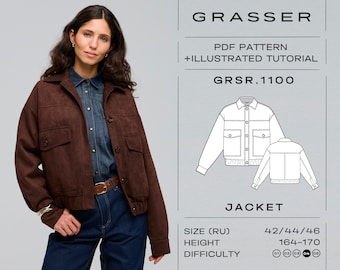 Bomber jacket pdf sewing pattern for women | sizes 42 / 44 / 46 (RU) | model No. 1100