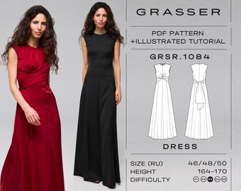 Dress pdf sewing pattern for women | sizes 46 / 48 / 50 (RU) | model No. 1084