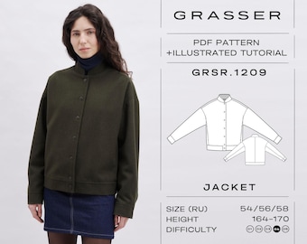 Oversized bomber jacket pdf sewing pattern | sizes 54 / 56 / 58 (RU) | model No. 1209