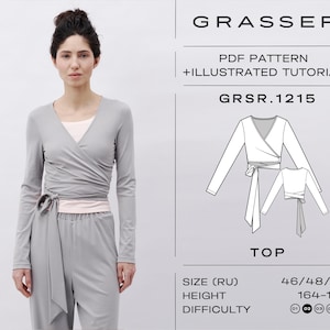 Balletcore Wrap Top PDF Sewing Pattern | Sizes 46 / 48 / 50 (RU) | Pattern No. 1215 | Digital Pattern for Women