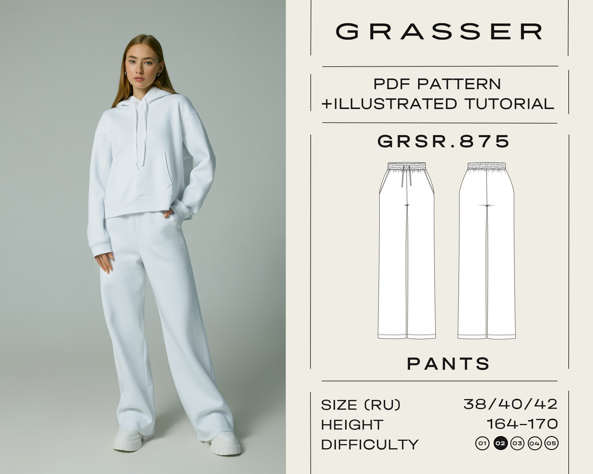 Pants Pdf Sewing Pattern for Women Sizes 38 / 40 / 42 RU Model No
