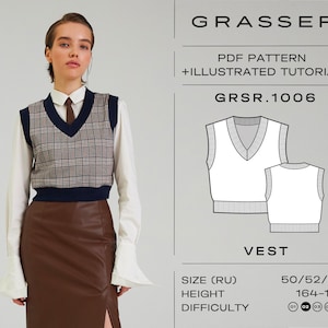 Crop Vest PDF Sewing Pattern for Women | Beginner-Friendly Vest Pattern | Sizes 50 / 52 / 54 (RU) | Pattern No. 1006 | Instant Download