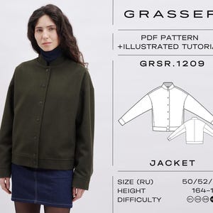 オーバーサイズボンバージャケット PDF 縫製パターン | サイズ 50 / 52 / 54 (RU) | モデル番号 1209