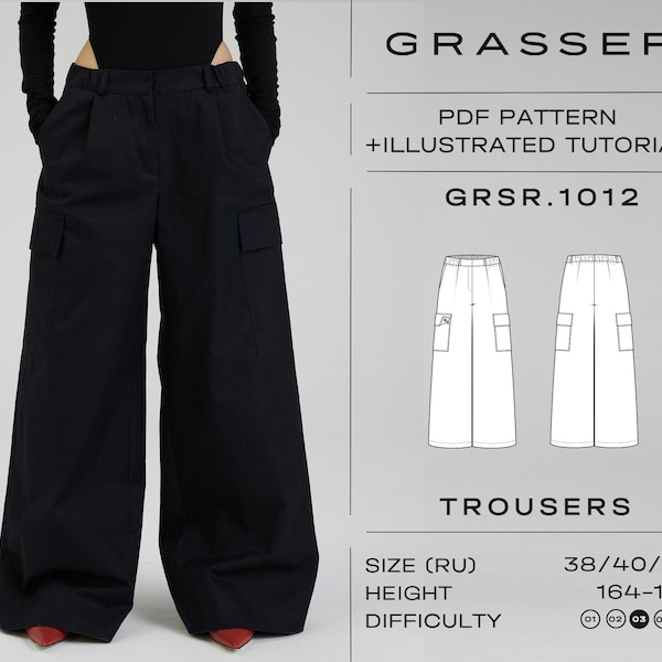 Cargo Pants Sewing Pattern PDF | Women's Trousers Pattern | Sizes 38 / 40 / 42 (RU) | Model No. 1012