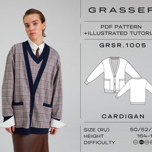 Cardigan sewing pattern with tutorial | sizes 50 / 52 / 54 (RU) | model No. 1005
