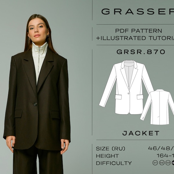Anzug Jacke pdf Schnittmuster für Damen mit Anleitung Größen 46 / 48 / 50 (RU) | Modell Nr. 870