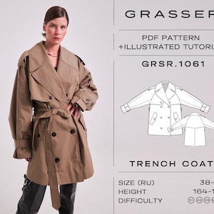 Oversize trench coat pdf sewing pattern for women size 38–42 (RU) | model No. 1061