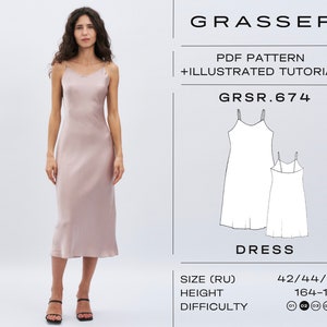 Slip dress pdf sewing pattern for women | sizes 42 / 44 / 46 (RU) | model No. 674