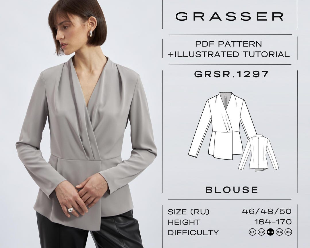 Wrap Blouse Sewing Pattern PDF | Sizes 46 / 48 / 50 (RU) | Grasser ...