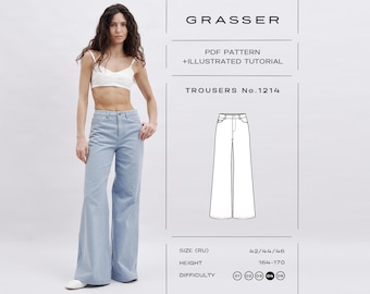 Flared Jeans Sewing Pattern PDF | Bell Bottom Pants DIY | Sizes 42 / 44 / 46 (RU) | Pattern No. 1214 |  Digital Download