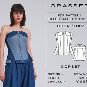 Corset PDF Sewing Pattern | Bandeau Top Digital Pattern | Sizes 42 / 44 / 46 (RU) | Model No. 1042