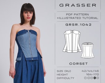 Corset PDF Sewing Pattern | Bandeau Top Digital Pattern | Sizes 42 / 44 / 46 (RU) | Model No. 1042