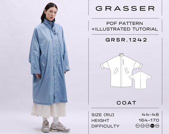 Padrão de costura em PDF para capa de chuva com caimento solto | Casaco moderno oversized faça você mesmo | Download digital | Tamanho 44–48 (RU) | Modelo nº 1242