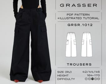 Cargo Pants Sewing Pattern PDF | Women&#39;s Trousers Pattern | Sizes 42 / 44 / 46 (RU) | Model No. 1012
