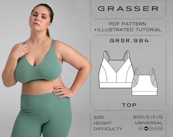 Bralette Sewing Pattern PDF | Sporty Bra Digital Pattern | sizes 85D / 85E / 85F / 85G | model No.984