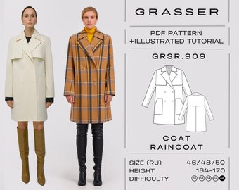 Coat and raincoat pdf sewing pattern for women sizes 46/48/50 (RU) | model No.909