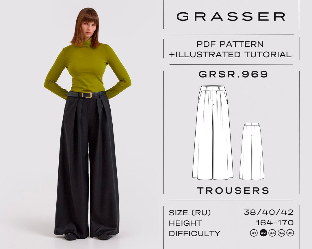 Pleated Volume Trousers Pdf Sewing Pattern for Women Sizes 38 / 40 / 42 ...