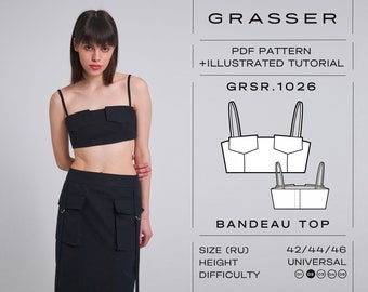Bralette Top Sewing Pattern PDF | Crop Top Digital Pattern | Sizes 42 / 44 / 46 (RU) | Model No. 1026