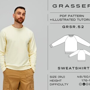 Sweatshirt pdf sewing pattern for men | sizes 48 / 50 / 52 (RU) | model No. 52