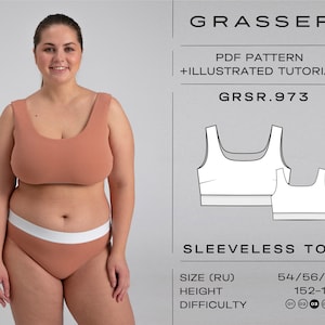 Crop Top Sewing Pattern PDF | Sports Bra DIY | Lingerie Digital Pattern | Sizes 54 / 56 / 58 (RU) | Model No.973