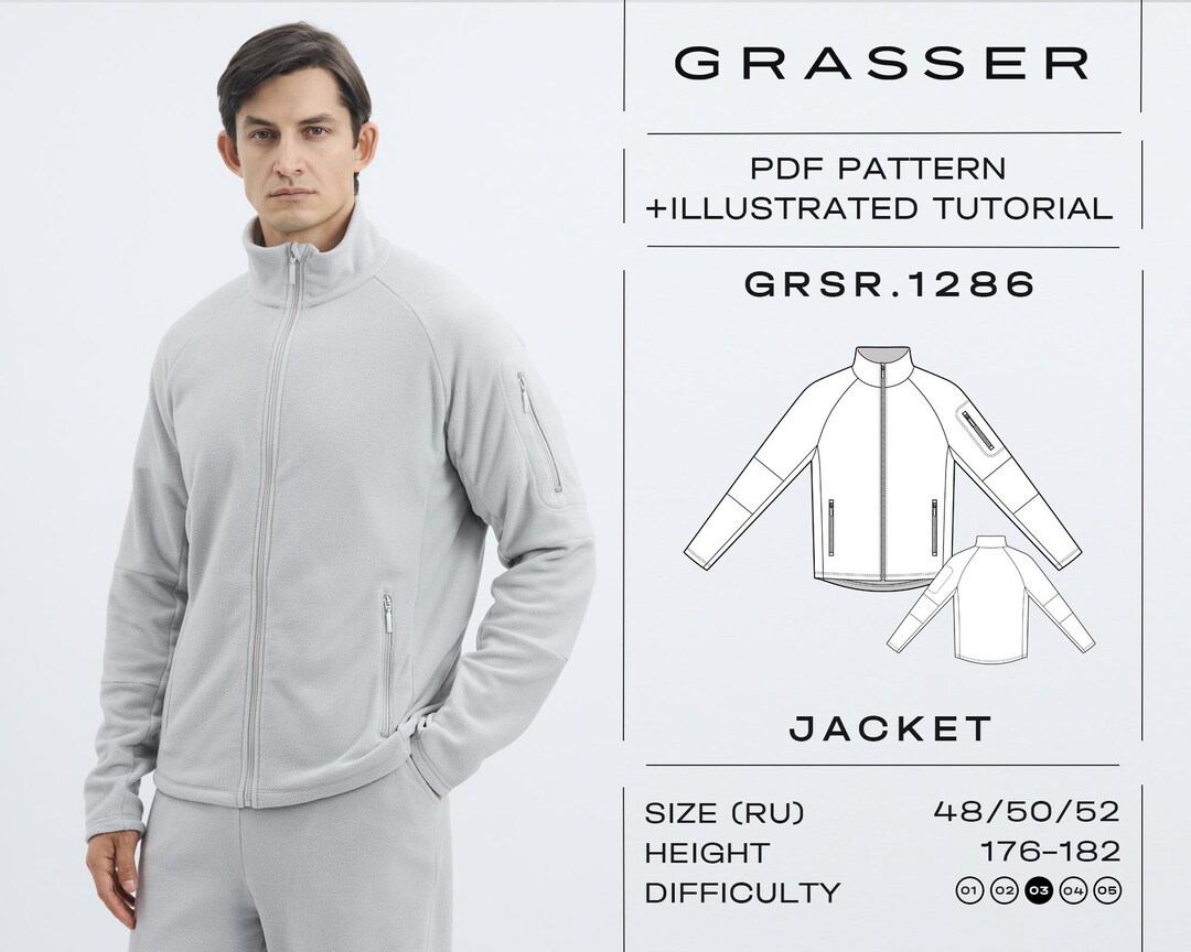 Fleefer Pattern Fleece Jacket Sewing Pattern PDF | Sizes 48 / 50 / 52 (RU) | Grasser ...